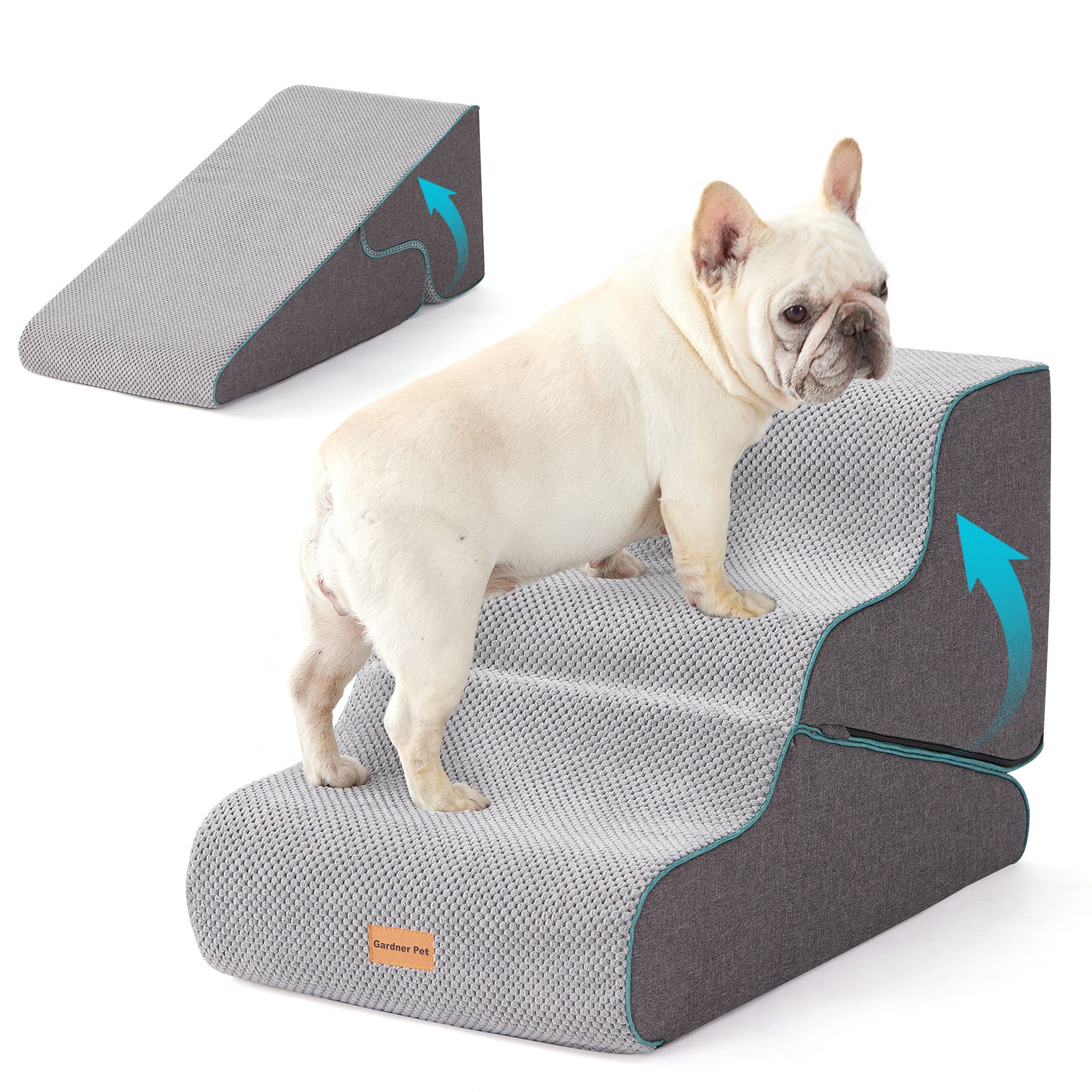 Gardner Pet Dog Stairs for Small Dogs 16.5" H, 2 in 1 Transformable 3-Step Pet Stairs and ramp, Dog Steps for Couch (13-20 in) with Durable Non-Slip Waterproof Cover and CertiPUR-US Certified Foam