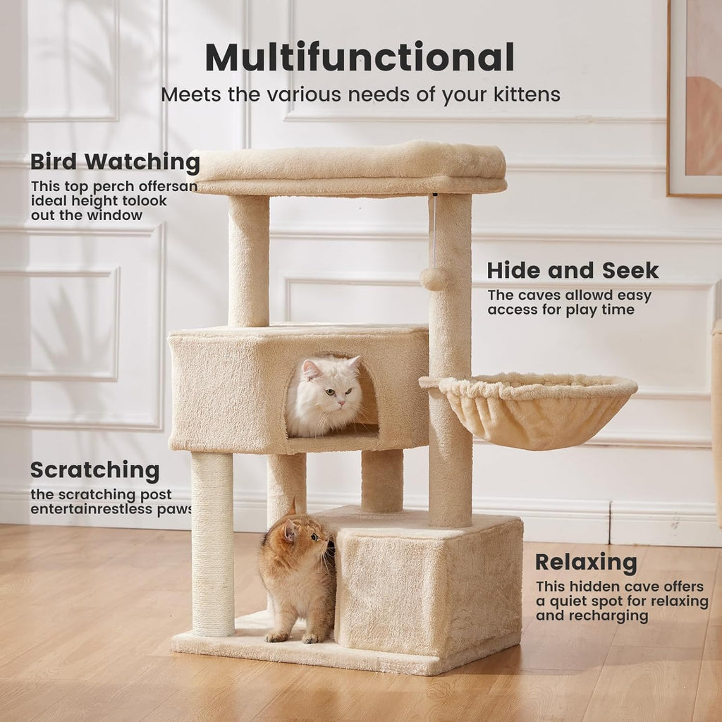 Gardner Pet 41in Cat Tree with 3.2in Posts Heavy Duty Cat Tower, Beige