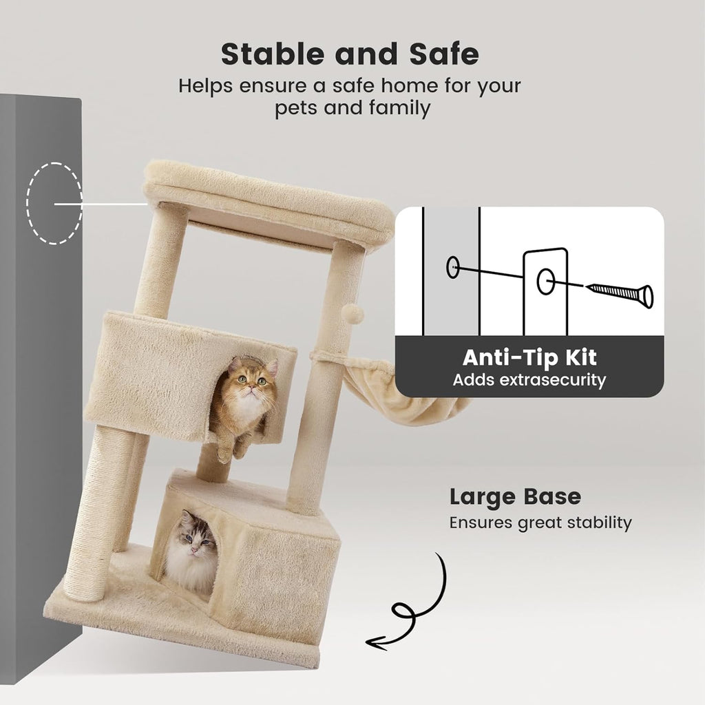 Gardner Pet 41in Cat Tree with 3.2in Posts Heavy Duty Cat Tower, Beige