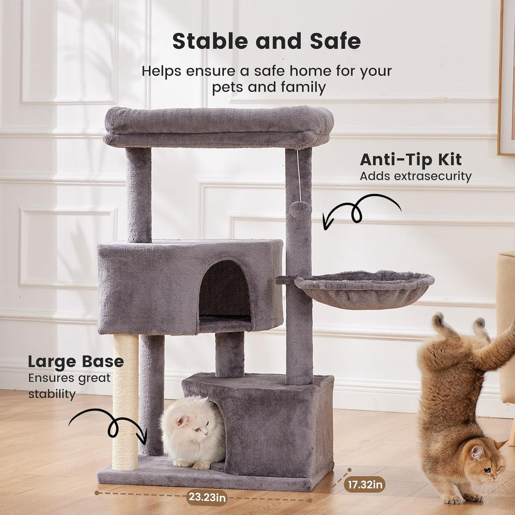 Gardner Pet 41in Cat Tree with 3.2in Posts Heavy Duty Cat Tower, Gray