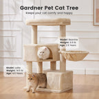 Gardner Pet 41in Cat Tree with 3.2in Posts Heavy Duty Cat Tower, Beige