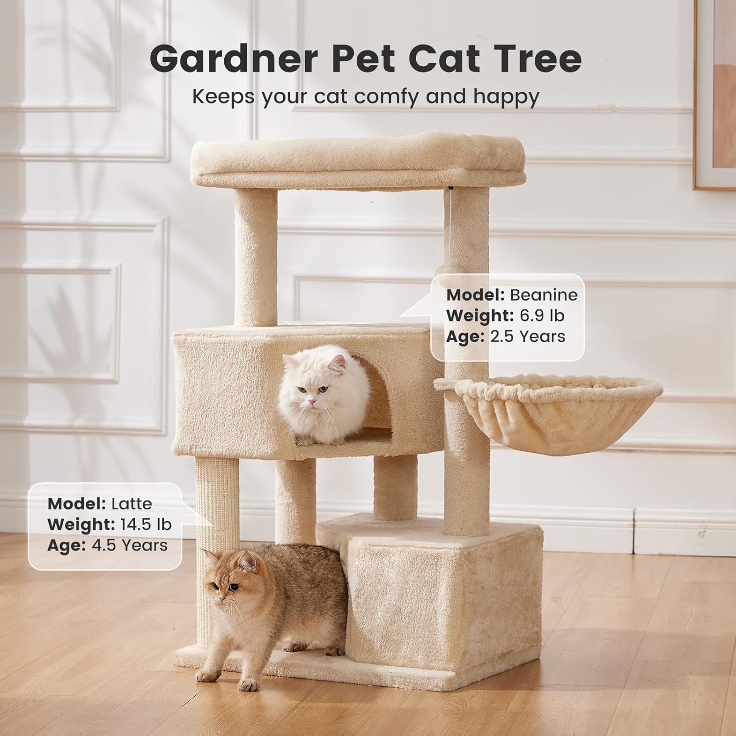 Gardner Pet 41in Cat Tree with 3.2in Posts Heavy Duty Cat Tower, Beige