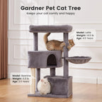 Gardner Pet 41in Cat Tree with 3.2in Posts Heavy Duty Cat Tower, Gray