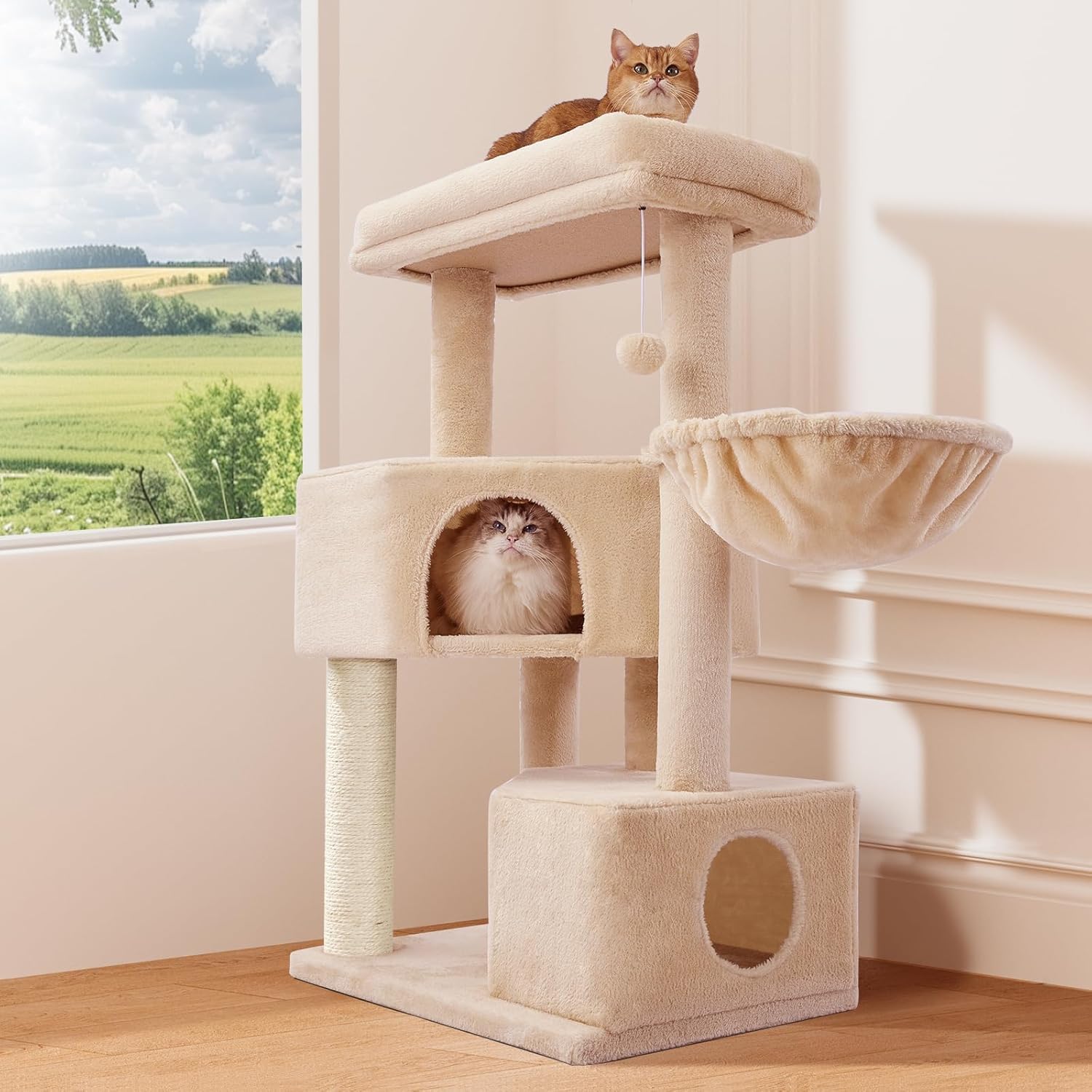Gardner Pet 41in Cat Tree with 2.8in Posts Heavy Duty Cat Tower, Beige