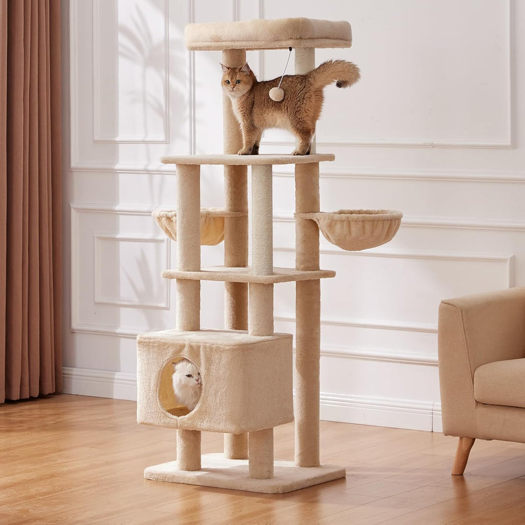 Gardner Pet 65in Cat Tree with 2.84in Posts Heavy Duty Cat Tower, Beige