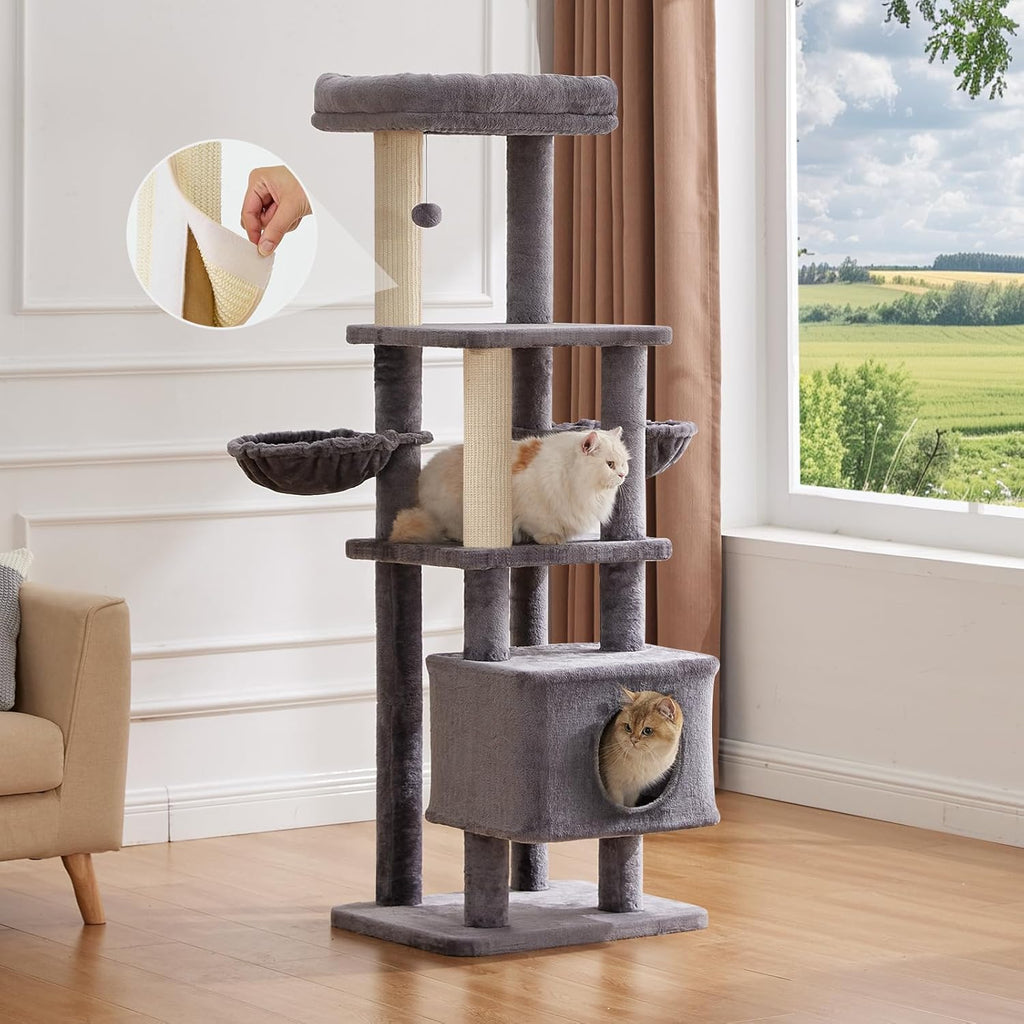 Gardner Pet 65in Cat Tree with 3.23in Posts Heavy Duty Cat Tower, Gray