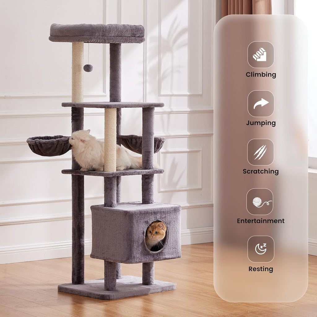 Gardner Pet 65in Cat Tree with 2.84in Posts Heavy Duty Cat Tower, Gray