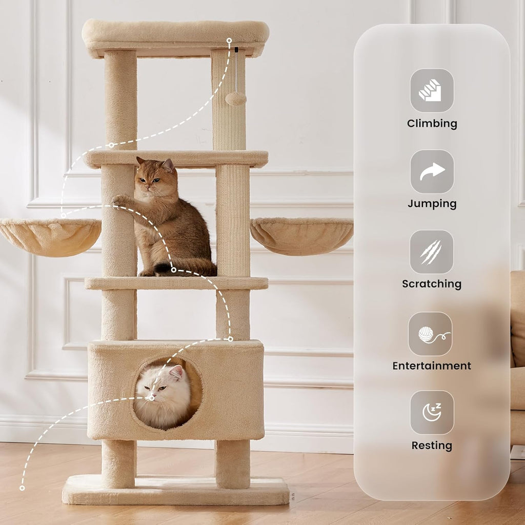 Gardner Pet 65in Cat Tree with 3.23in Posts Heavy Duty Cat Tower, Beige