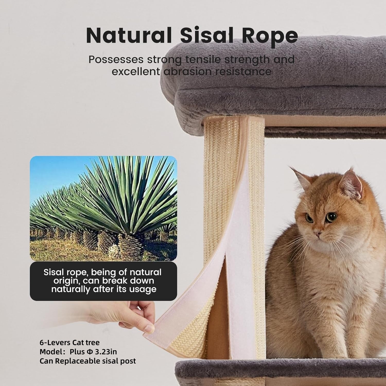 Gardner Pet 65in Cat Tree with 3.23in Posts Heavy Duty Cat Tower, Gray