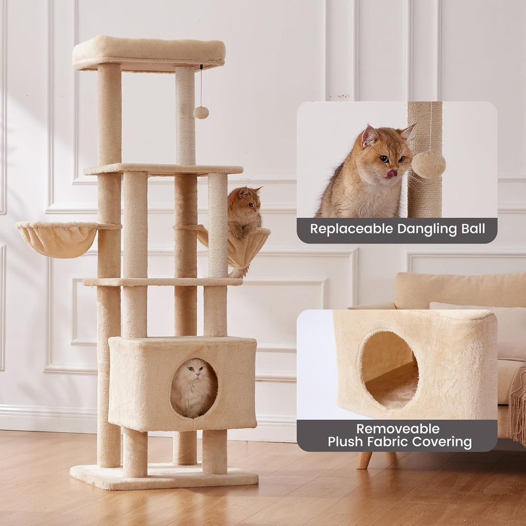 Gardner Pet 65in Cat Tree with 2.84in Posts Heavy Duty Cat Tower, Beige