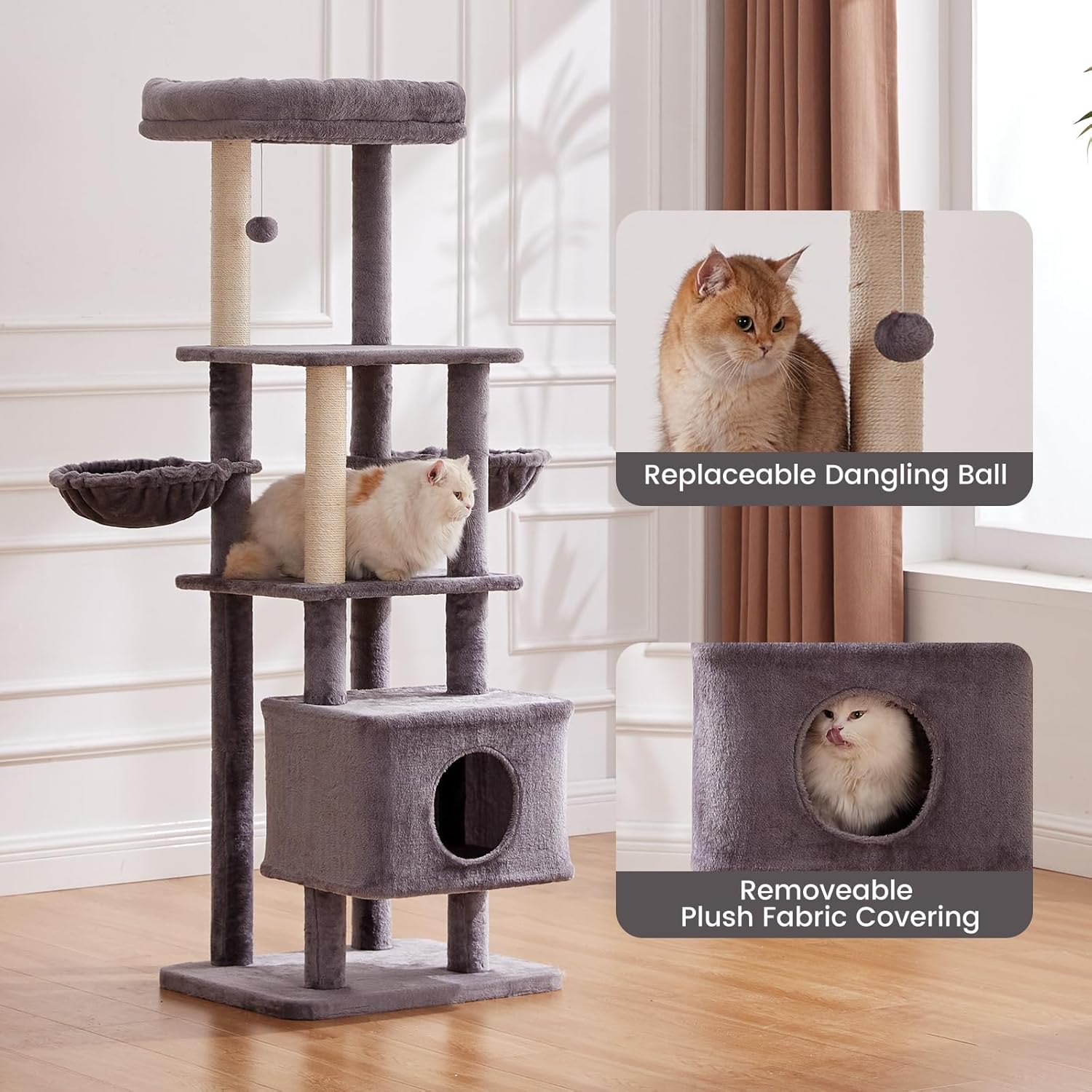 Gardner Pet 65in Cat Tree with 2.84in Posts Heavy Duty Cat Tower, Gray